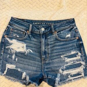 American Eagle Outfitters Blue Jean Shorts with Distressed Details